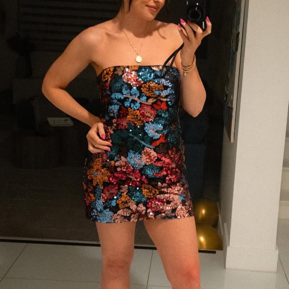 Sequin Floral Strapless Dress